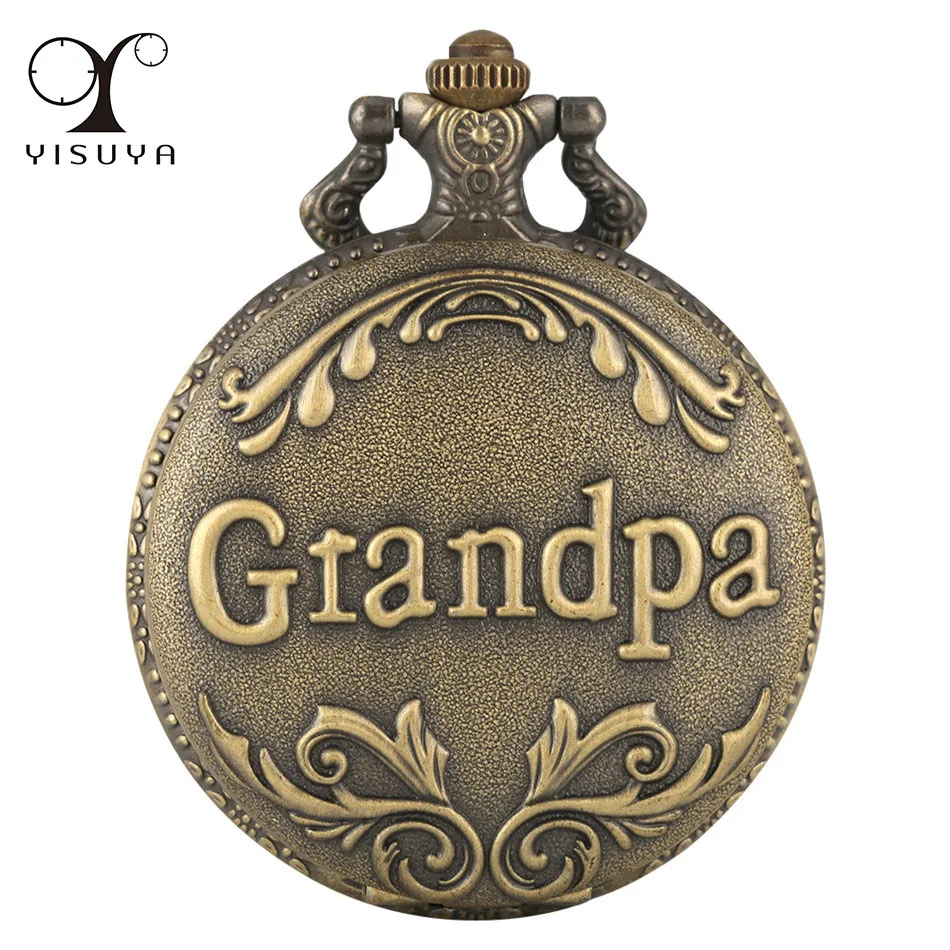 

Full Hunter Bronze Grandpa Design Quartz Pocket Watch Retro Sweater Chain Pendant Necklace Watch Birthday Gifts Grandfather