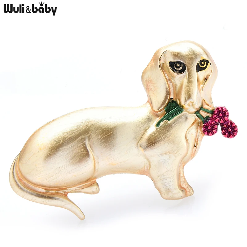 

Wuli&baby Biting Flowers Dog Brooch Pins For Women Men 2-color Enamel Animal Pets Casual Brooches Gifts