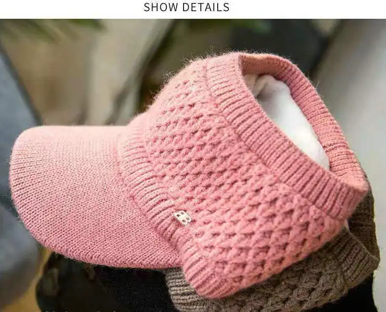 

Baseball Caps Women Winter Hats Thick Warm Twist Knitted Beanie Hat Winter Outdoor Fleece High Bun Ponytail Empty Visor Bonnet