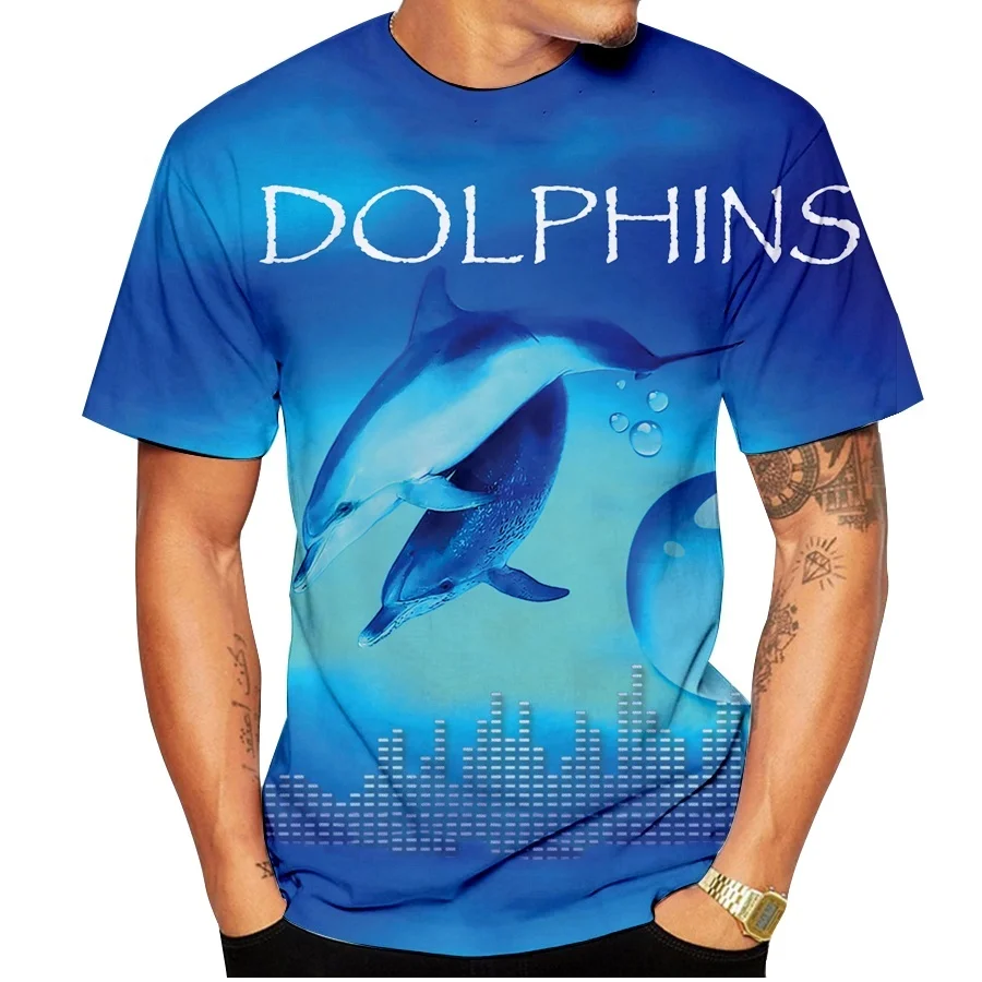 Дельфина футболка с сердечками 3D бизнес Дельфин повседневные топы Стиль унисекс