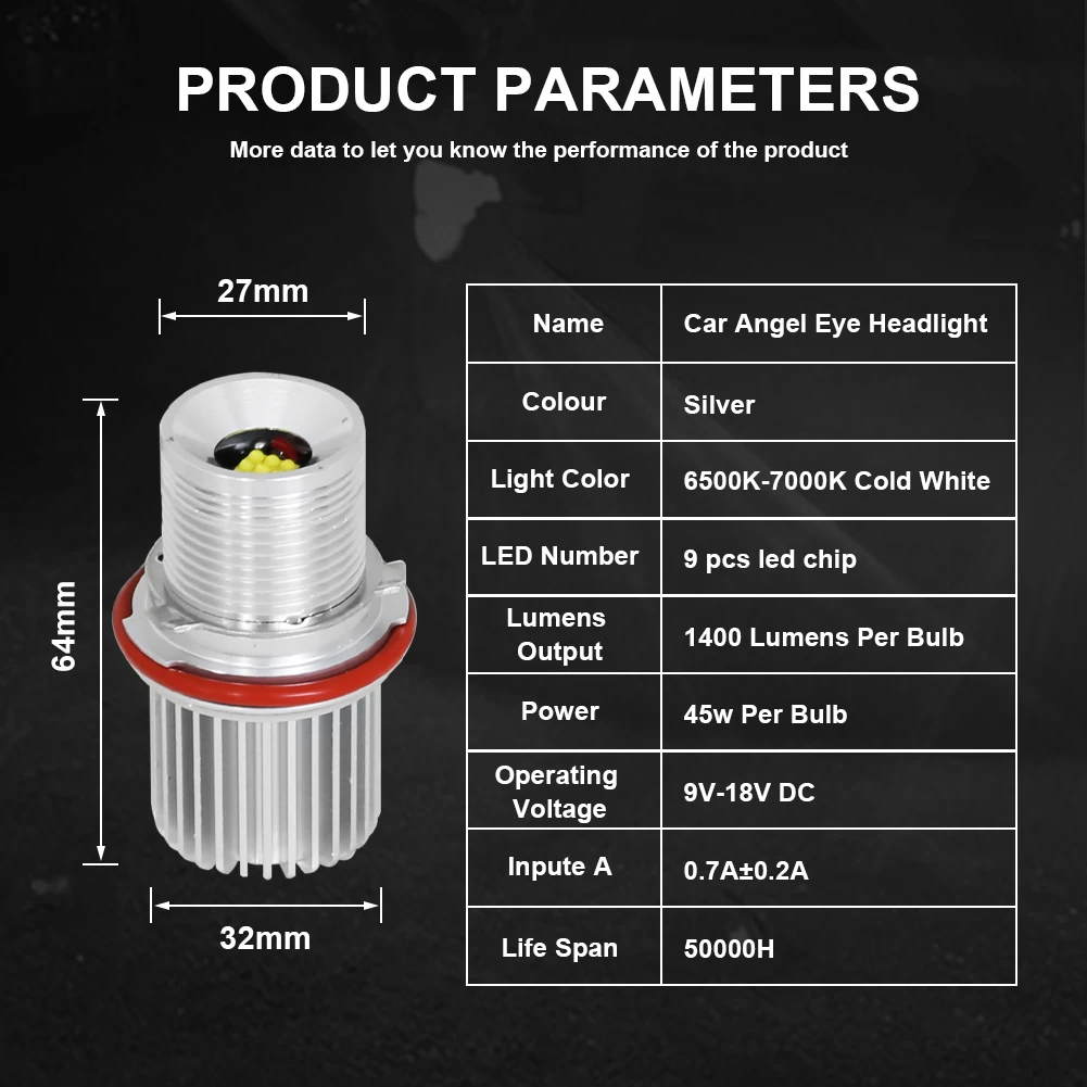 

2PCS 45w White Angle Eyes LED Marker HALO Ring Super Bright Energy Save Light Bulb for BMW E39 E53 E60 E61 Car Light Assembly