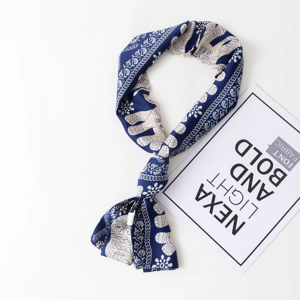 

Women Chain Line Design Head Scarf Long Wide Skinny Bandana Silk Satin Foulard Headband Neckwear