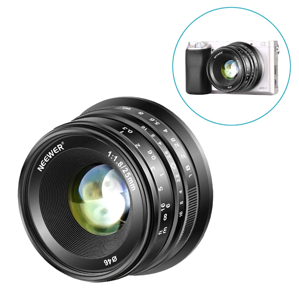 Neewer 25 мм f/1 8 ручной фокус Prime фиксированный объектив для Sony E Mount цифровых