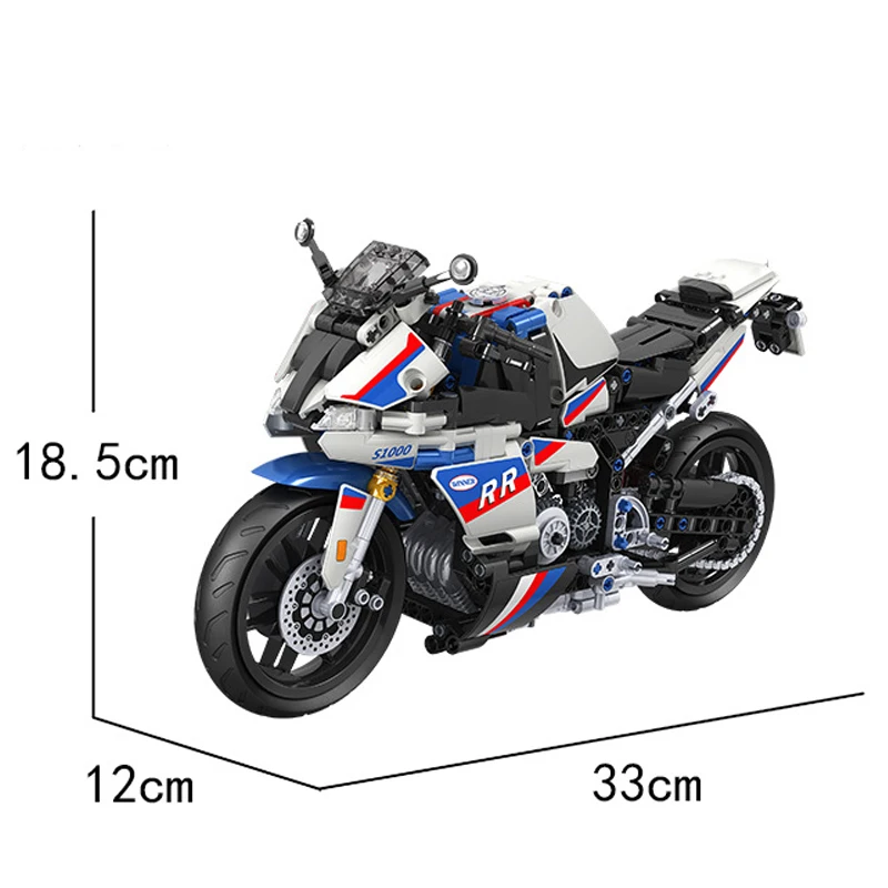 

High-tech Creator 819PCS Racing Motorcycle Building Blocks MOC Technical White Motorbike Static Model Bricks Toys Gift For Kid