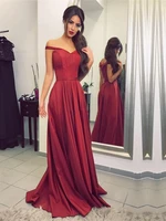 off shoulder burgundy red prom dresses 2020 newest women evening dresses satin formal party dresses long vestido de fiesta