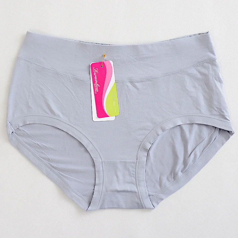 Grey briefs Размера плюс Для женщин бамбуковое Нижнее белье Женские однотонные трусы, сексуальное нижнее белье, женские трусы со средней посадкой высокие эластичные модные трусы-шорты 4XL - Цвет: Grey briefs