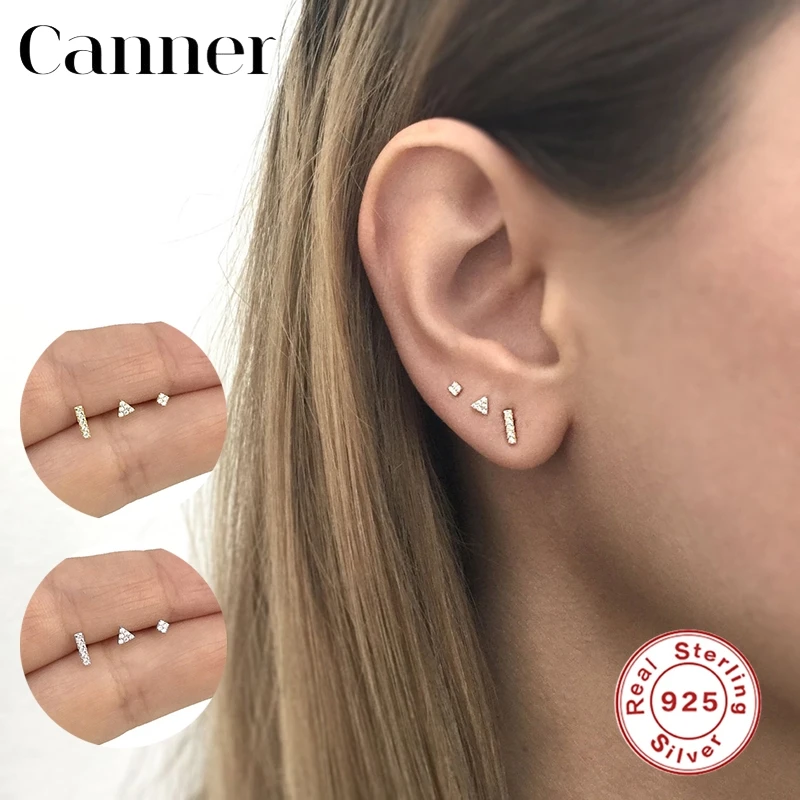 

Canner 1set 925 Sterling Silver Stud Earrings for Women Gold Mini Moon Star Geometric Earings Bijoux Piercing Pendientes 2020 W5