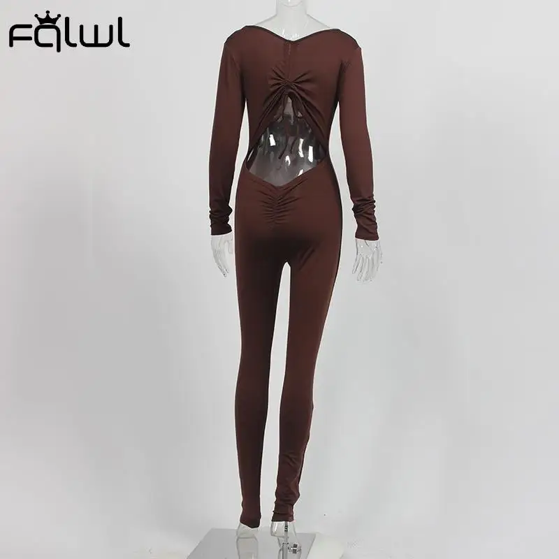 Повседневный черный облегающий комбинезон с кулиской FQLWL женский зимний цельный