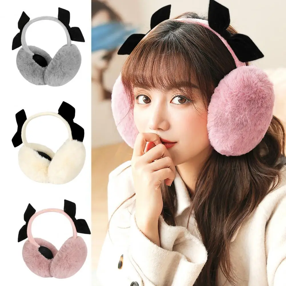 

Simple Ear Muff Sweet Ear Warmer Collapsible Bow-knot Pure Color Plush Earmuff
