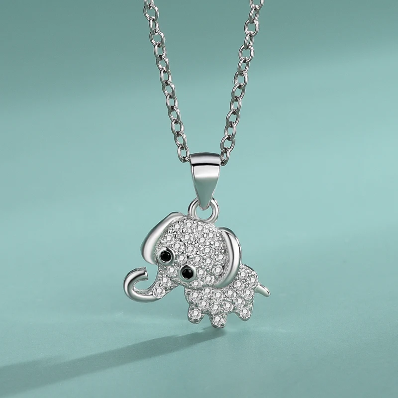 

S925 Sterling Silver Lovely Elephant Ladies Secklace Micro Inlay Animal Jewelry Pendant Fashion Simplicity Clavicle Chain
