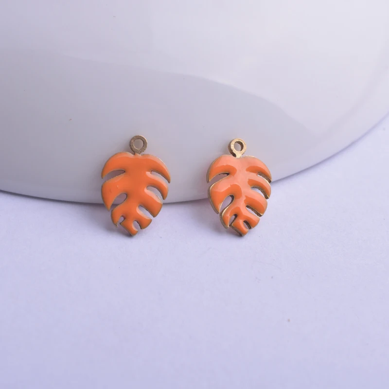 30pcs 9*13mm Both Faced Enamel Monstera Charms Copper Plant Leaf Pendant Diy Jewelry Making | Украшения и аксессуары