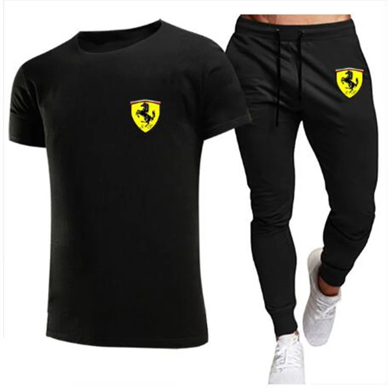 

Men's Cotton T-shirt Sports Casual Top + Pants 2-piece Set Summer Round Neck Men's Casual T-shirt S-2XL Fashion Loose T-shirt