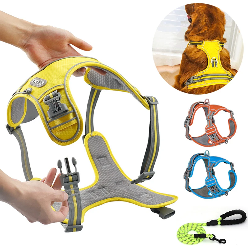 

Dog Collars Reflective pet Vest Harnesses Adjustable Chest Strap Safety Dog Harness And Lash Set Samll Big Dogs Accessoires