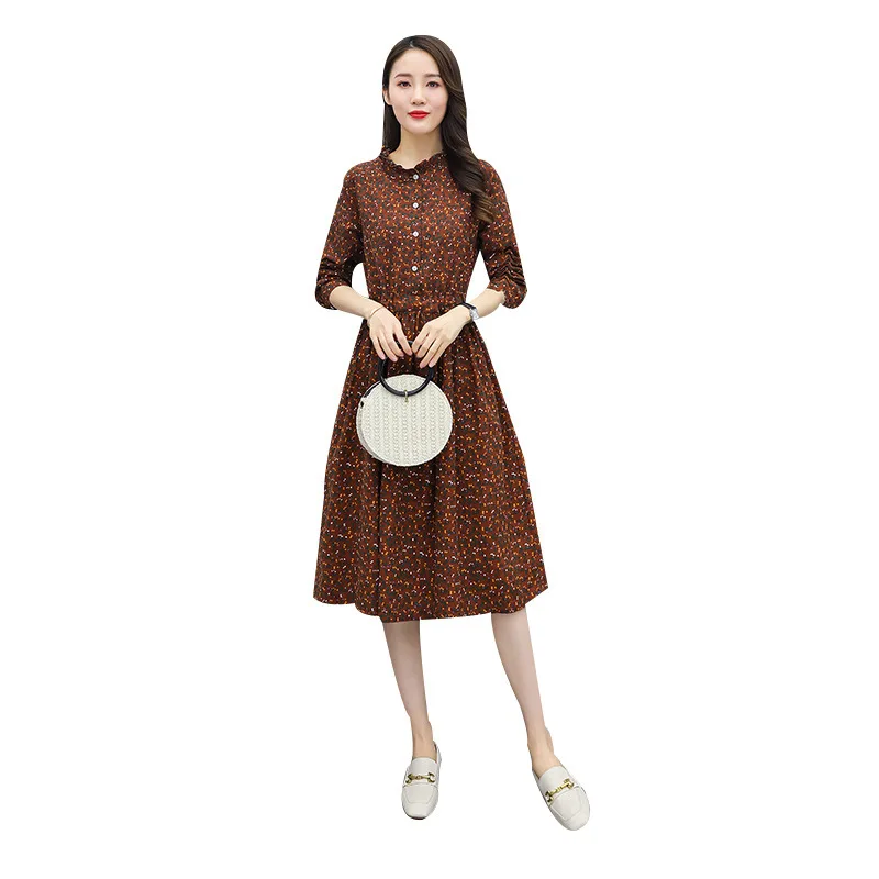 

2020 Autumn and Winter New Women's Dress Thicken Velvet Floral Loose Slimming Long-Sleeved Shirt Medium-Length Dress