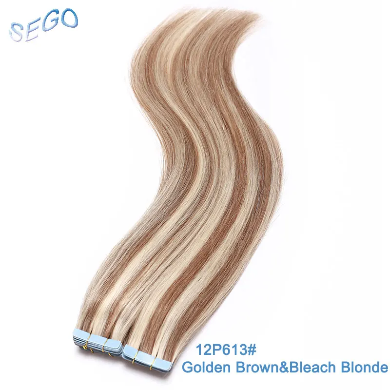 SEGO, 1"-24", 3 г/шт., натуральные человеческие волосы, лента для наращивания, клейкая, бесшовная, не Реми, кожа, уток, лента для наращивания волос, 20 шт