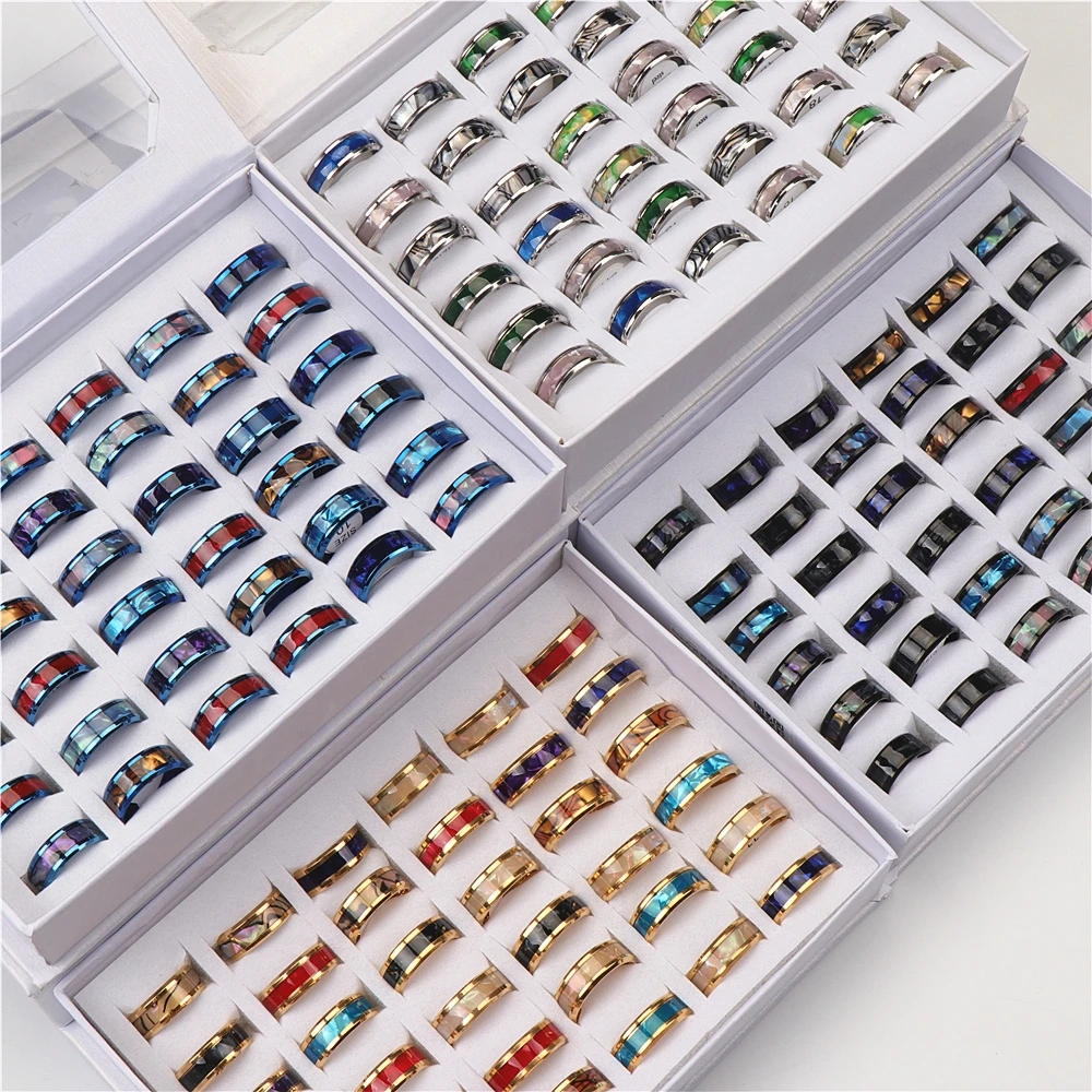 

Оптовая продажа, 36 шт./лот, кольца из нержавеющей стали в виде ракушек для мужчин и женщин, ювелирные изделия для свадебвечерние ринки, четыр...