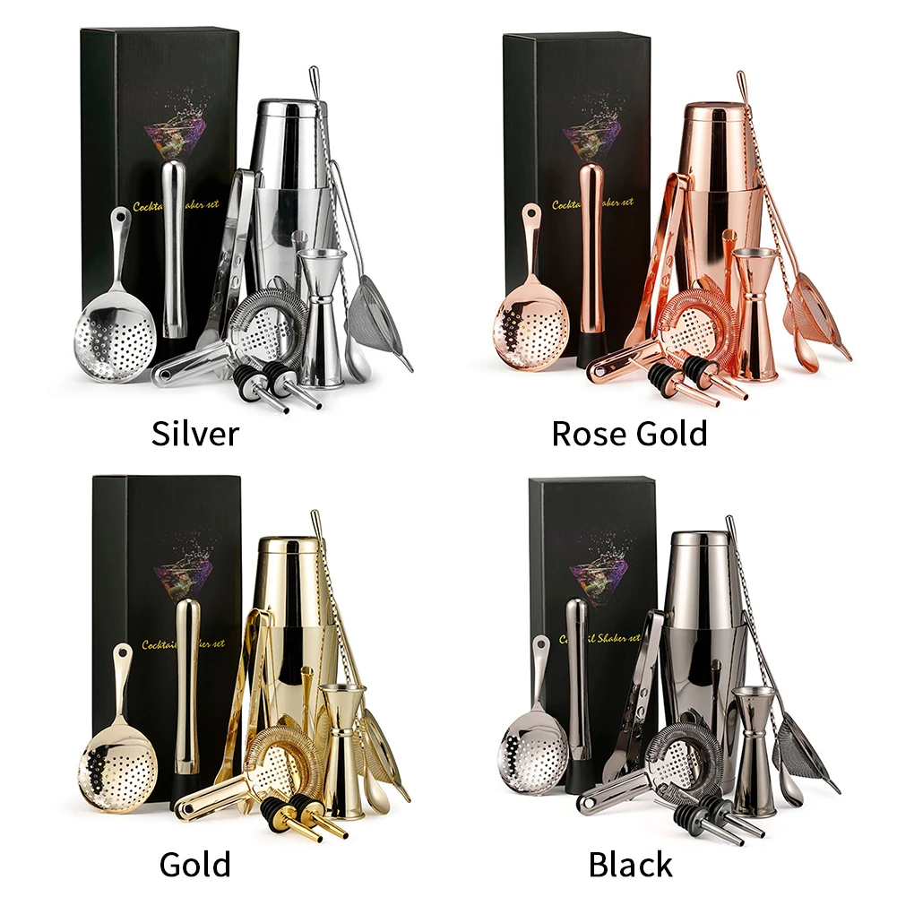 

10pcs Mixology Cocktail Shaker Set Measuring Cup Professional Wine Stainless Steel Ice Clip Bar Tools Bartender Drink Mixing