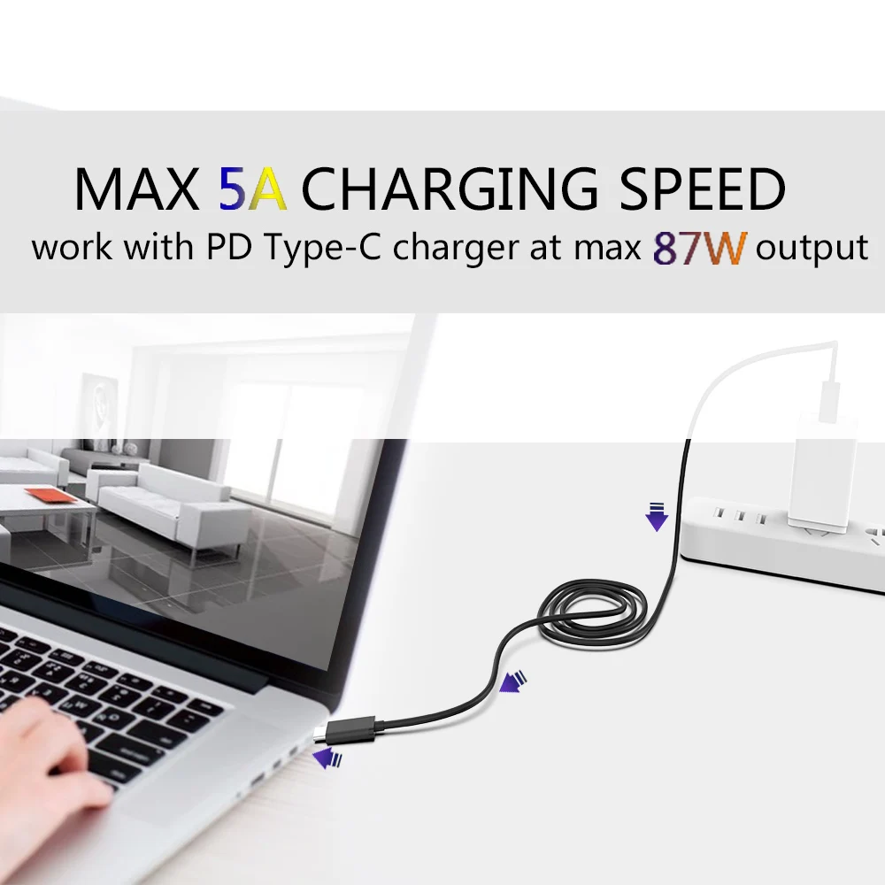 5A 87W USB Type C to Type C PD Cable for Redmi K20 Note 7 Pro Fast Charge Type-C Cable for MacBook Pro Samsung Huawei USB-C Wire