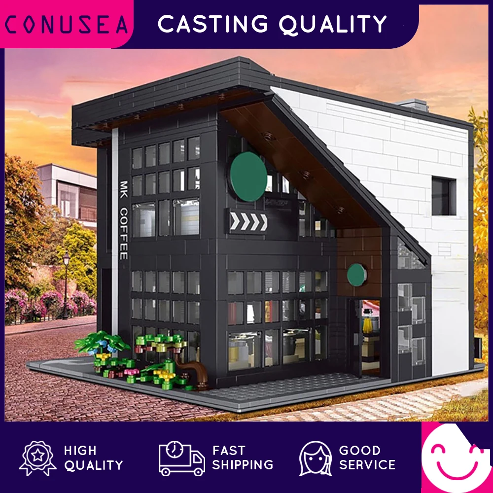 

MOULD KING MOC The MK Coffee Shop Models Building Blocks Bricks Streetview Building Assembly DIY Educational Toys for Kids