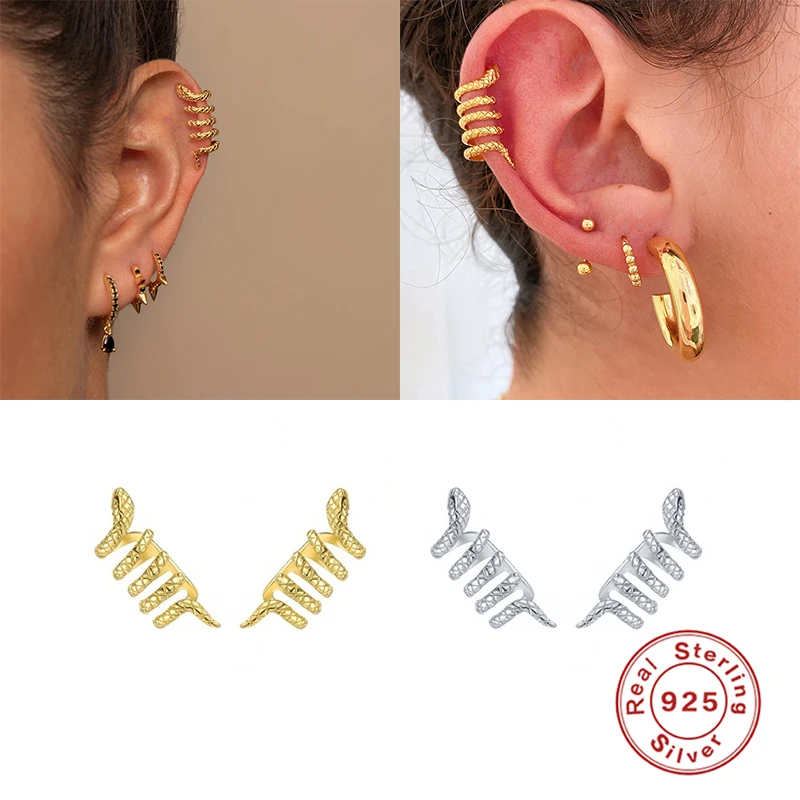 

Canner 1 Pair 100% 925 Sterling Silver Ear Cuff Punk Style Snake Clip on Earrings For Women No Piercing Earcuff Fine Jewelry W4