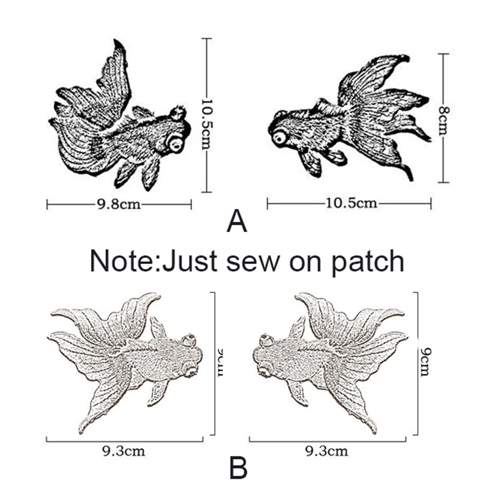 

1Pair Black Golden Red Fish Embroidered Patches Sewing Stickers for Clothing Applique Diy Accessories