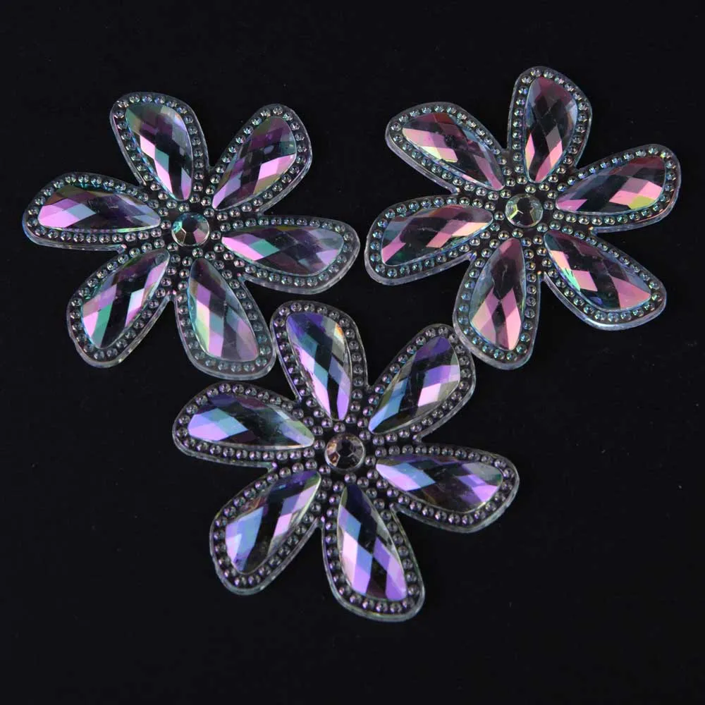 

BOLIAO 10Pcs 46mm Transparent Big Flower Shape AB Color Acryl Flat Back Glue on Bags/Wedding Dress Decoration Craft DIY R276