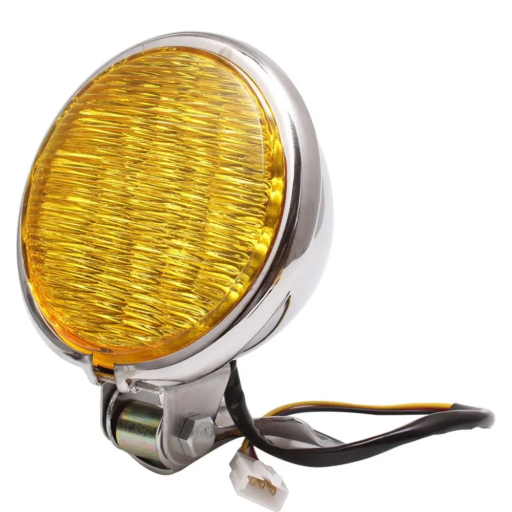MP-300-SY 12V мотоцикл ретро Янтарный Желтый стеклянный светодиодный налобный фонарь кафе гонщик передняя фара универсальный на заказ - Цвет: MP-300-SY