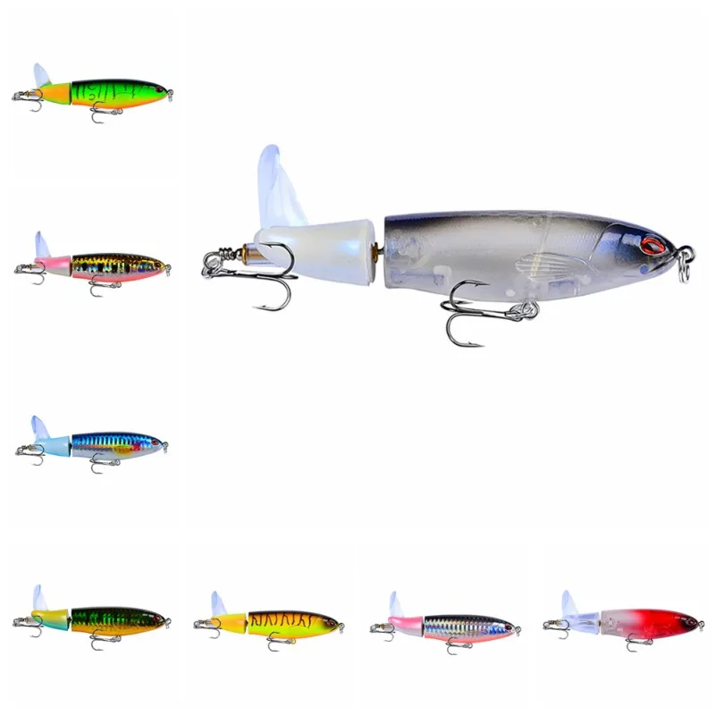 

1pc 11cm/15g Artificial Fishing Lure Plastic Hard Pencil Lure With Unique Rotatable Tail Lifelike Fishing Bait With Treble Hook