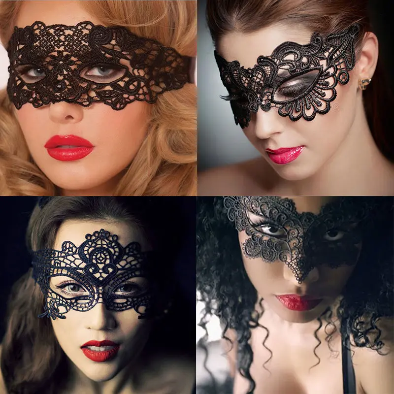

Halloween Masquerade Sexy Lace Mask Adult Half Face Party Pierced Black Eye Mask Female