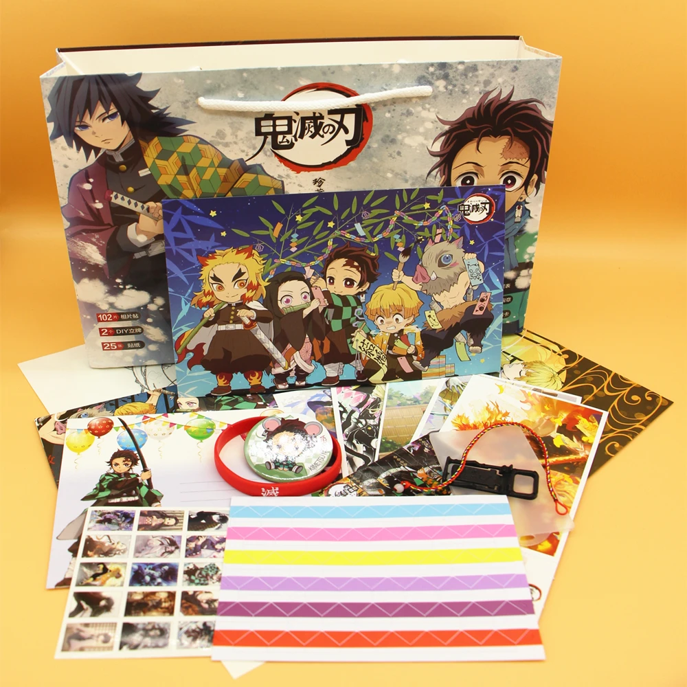 

Anime Cartoon Characters Ghost Slayer Big Gift Box Lucky Bag Postcard Blind Picture Album Picture Metal Badge Book Standing Car
