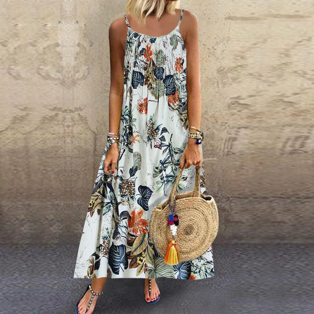 Женское винтажное длинное платье с круглым вырезом без рукавов|Женские платья| |