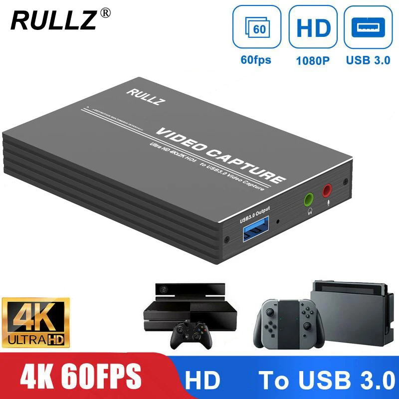 

4K USB 3,0 карта видеозахвата 1080P 60fps HDMI-совместимый игровой захват для PS4 переключатель коробка для записи живая трансляция пластина микрофон п...