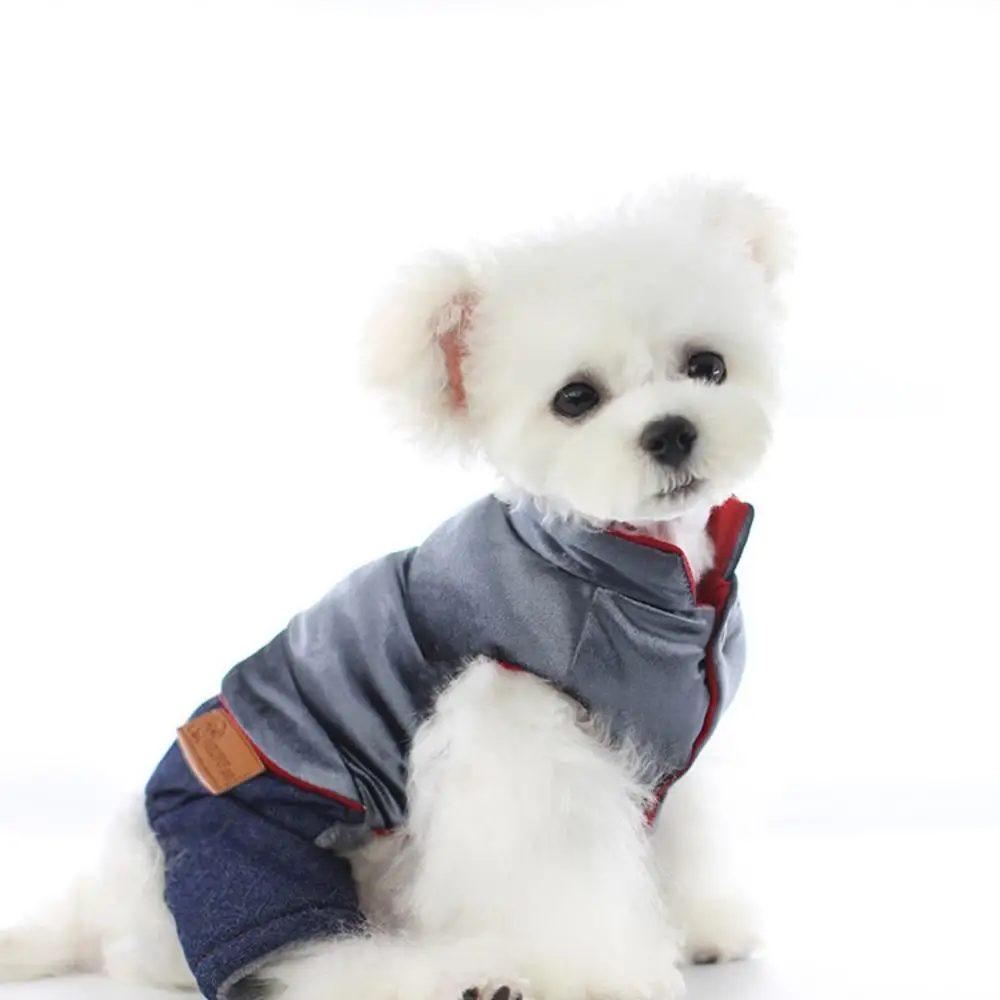Warm Winter Jumpsuit for Dogs Denim Pants Bichon Clothes Hand Stuffed Cotton Vest Four-legged | Дом и сад