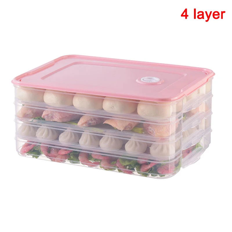 pink-4 layers Холодильник пельменей коробка для хранения с крышкой пластиковая морозильная камера холодильники Экономия пространства еда Органайзер стойка держатель лоток коробки - Цвет: pink-4 layers