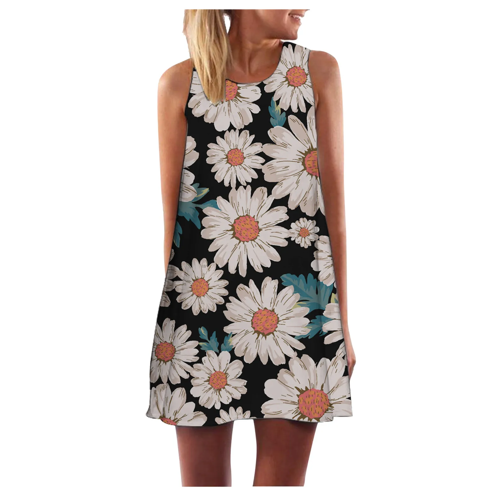 

Women Summer Boho Beach Mini Dress 2021 Floral Printed Vintage A Line Loose Casual Dress Sleeveless Tank Dresses платье летнее