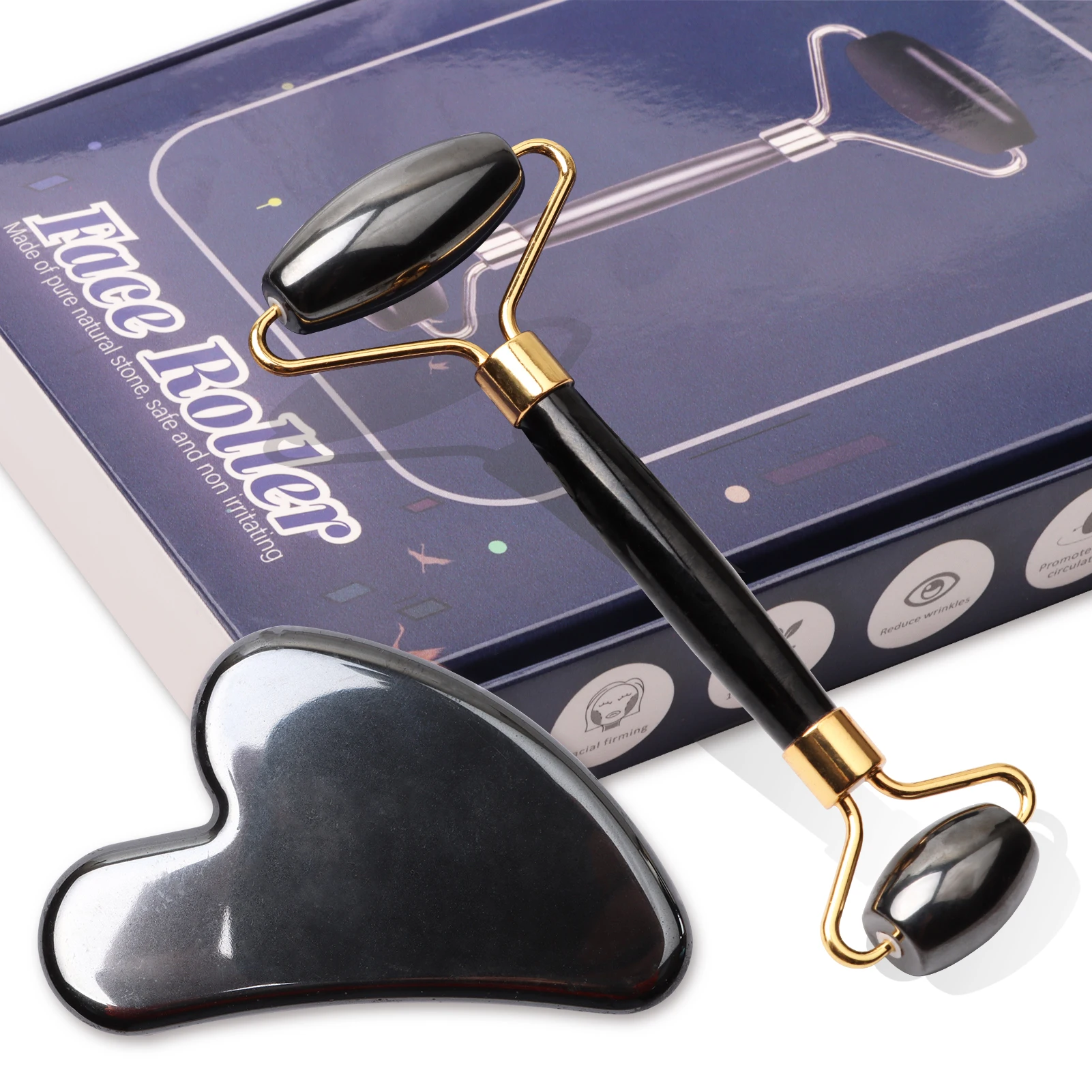

Hematite Magnetic Therapy Face Roller & Gua Sha Set Upgraded,Obsidian Facial Beauty Roller Skin Care Tools for Women