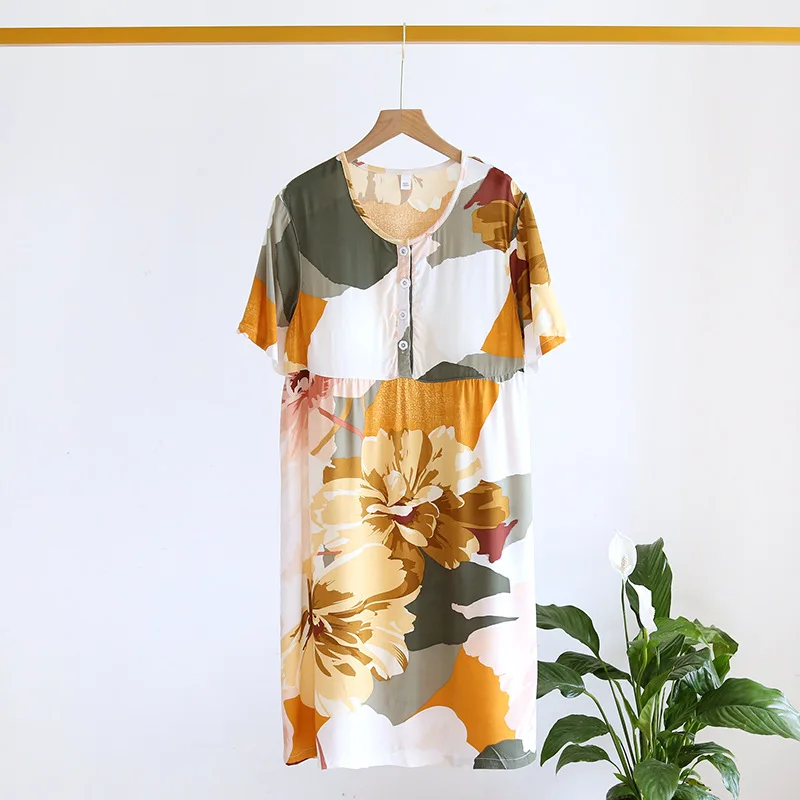 

Cotton Sleepwear Chest Pads Women's Summer Short-Sleeved Nightgowns Loose Outside Wear Home Clothes New Female Night Dress