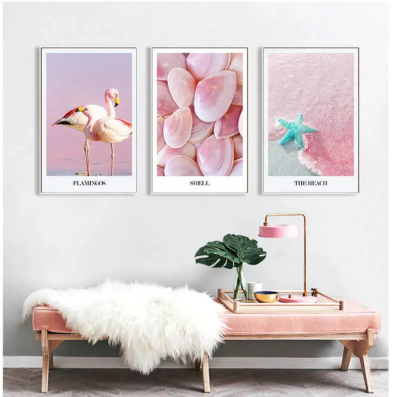 Ракушки и морские звезды Фламинго животное холст картины скандинавские аниме