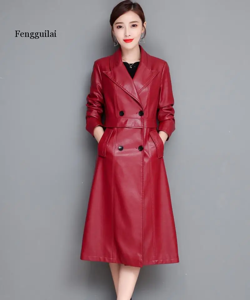 

Plus Size Black Leather Coat Women New Spring Autumn Female Leather Clothing Long Slim Motorcycle Women's Leather Jacket