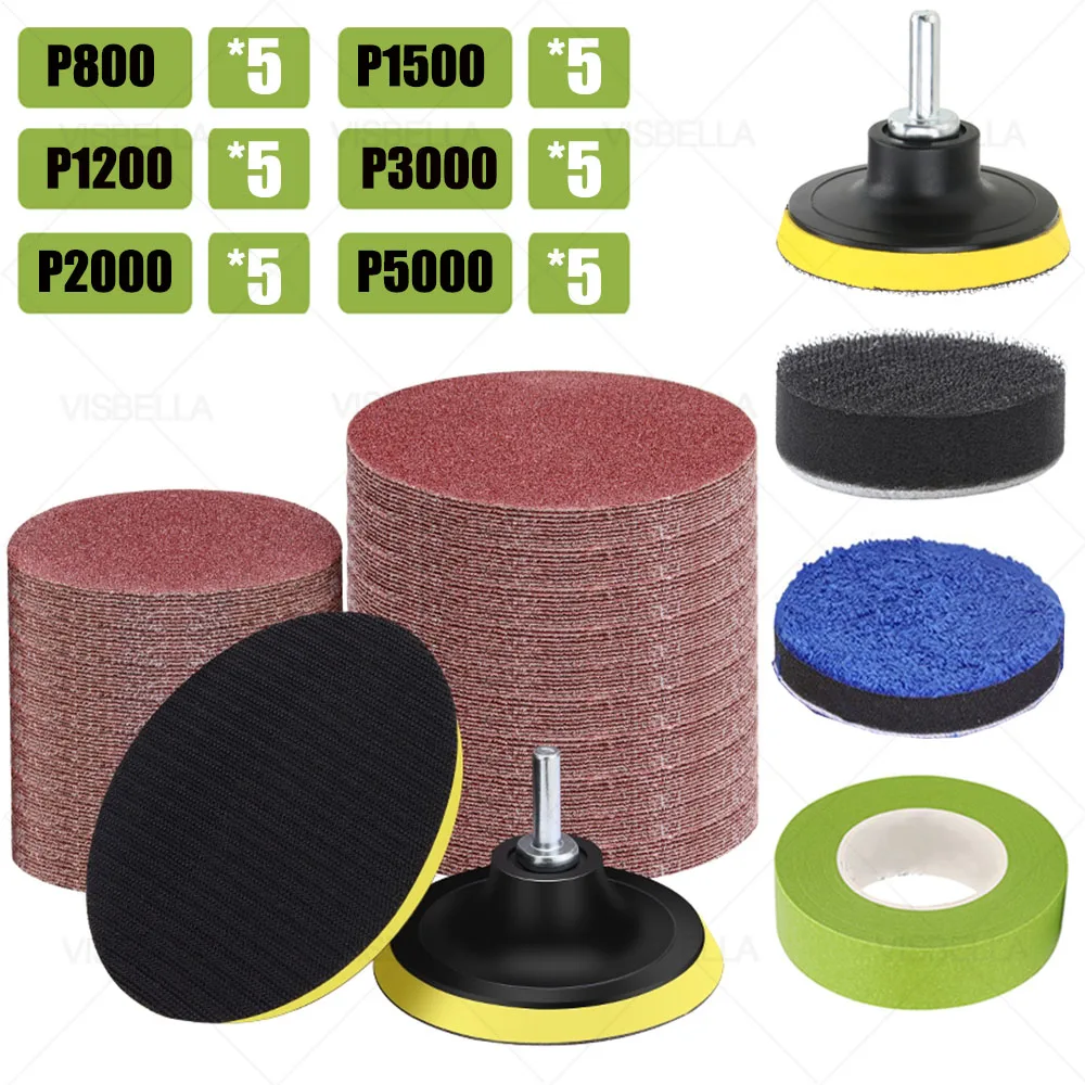 

3Inch 75mm Sandpaper Discs Buffer Polishing Pad Sanding Paper Kits for Car Light Polish Restoration Headlights Repair Refurbish