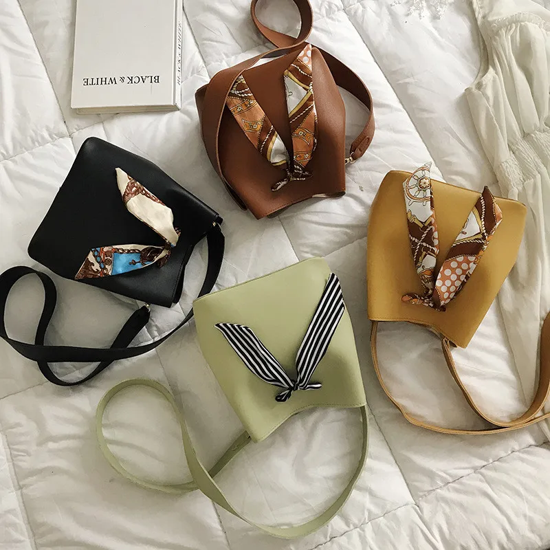 

Casual Women Bucket bag pu leather crossbody bag for Female With ribbon Shoulder Bags Ladies composite bag handbag bolsos