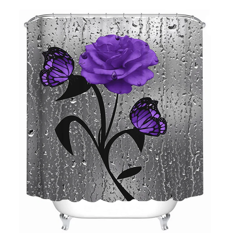 Занавеска для душа с фиолетовыми цветами розы занавеска ванной комнаты коврики