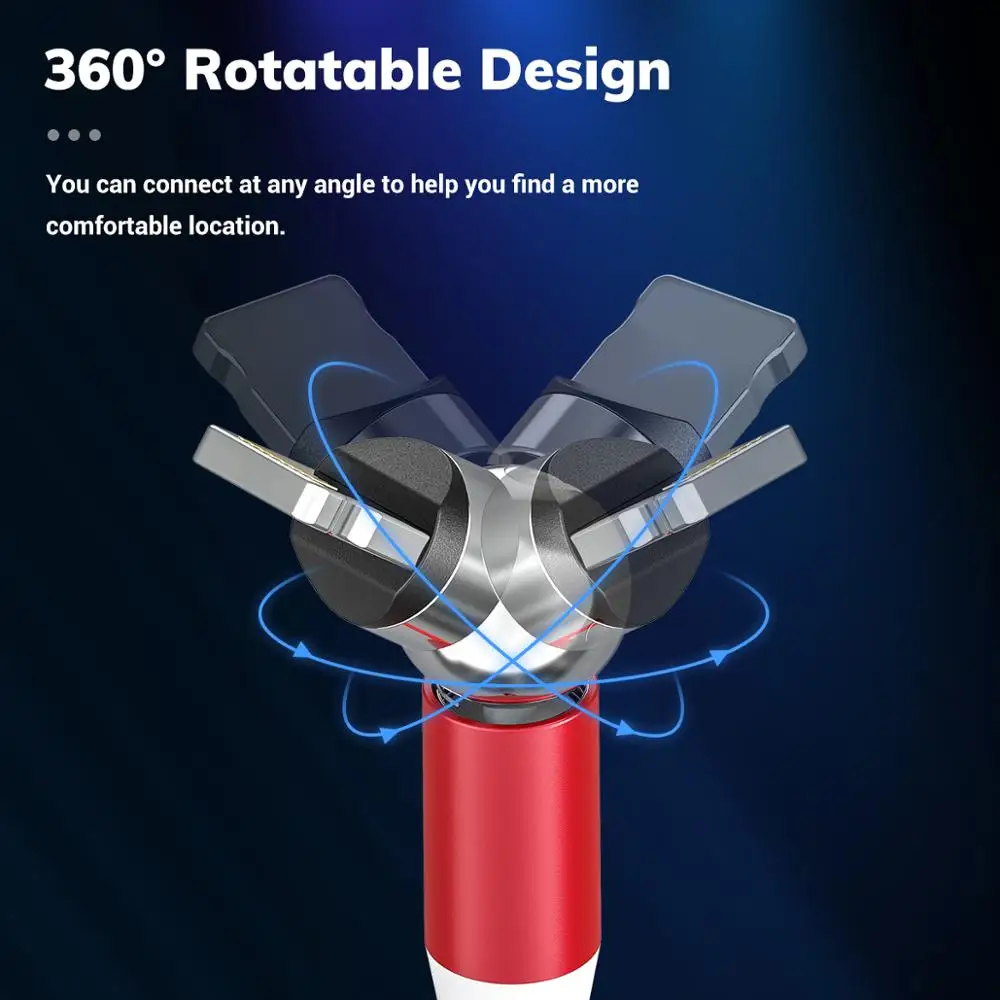 Магнитный зарядный кабель TOPK AM28 поворот на 360 градусов Micro USB Тип C СВЕТОДИОДНЫЙ
