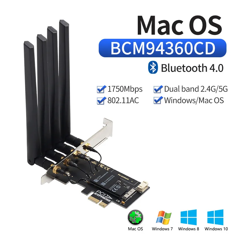 Беспроводной адаптер 1750 Мбит/с 2 4G/5G для Mini PCI E bcm9360cd 802.11ac Bluetooth 4 0 Wifi карта MacOS Для