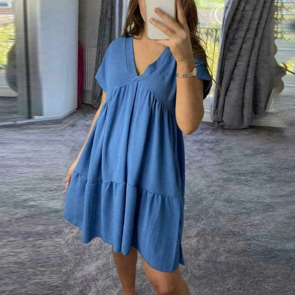 

Sexy V-neck Loose Summer Dress Casual Women Short Sleeve Oversize Hem Woman Dress Fashion Sundress Beach Dresses 2021 Robe Femme