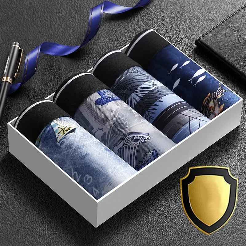 4Pcs/Lot Ice Silk Men's Boxer Underwear Traceless Summer Thin Boys' Underpants Youth Boxer Shorts Fashion Underwear Men