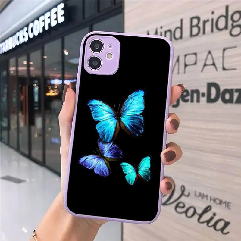 

Butterfly art animal color Phone Case Matte Transparent for iPhone 7 8 11 12 s mini pro X XS XR MAX Plus cover funda