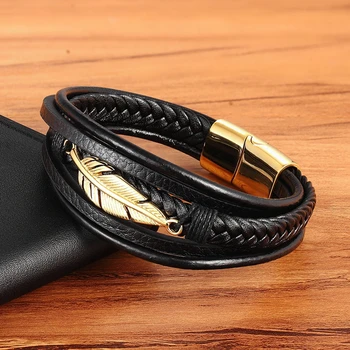 Multi-layer Leather Feather Shape Bracelet 2
