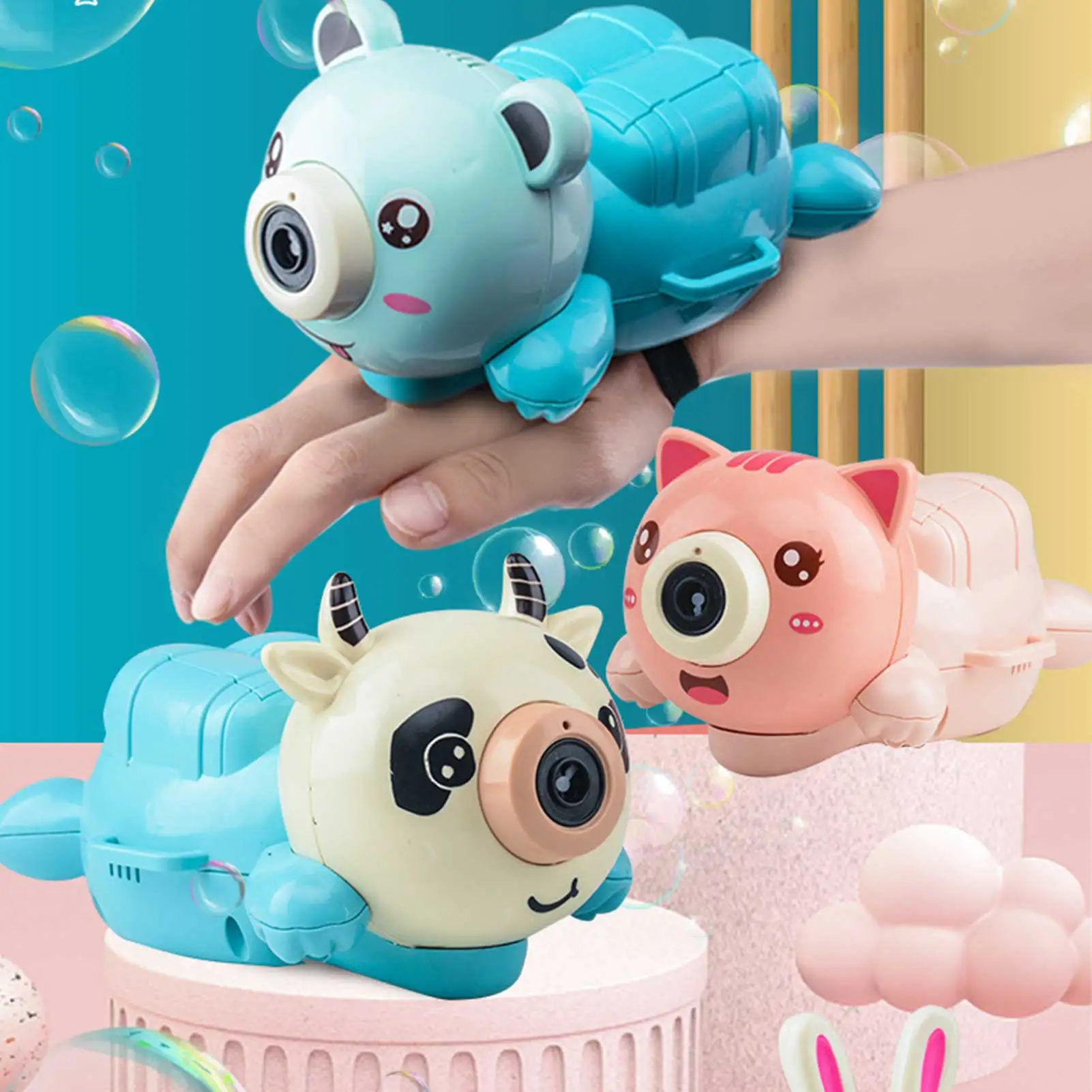 

New Cute Animal Bubble Machine Rabbit Bear Automatic Soap Water Anti LeakageBubble Blower Music Outdoor Toy For Kids D50