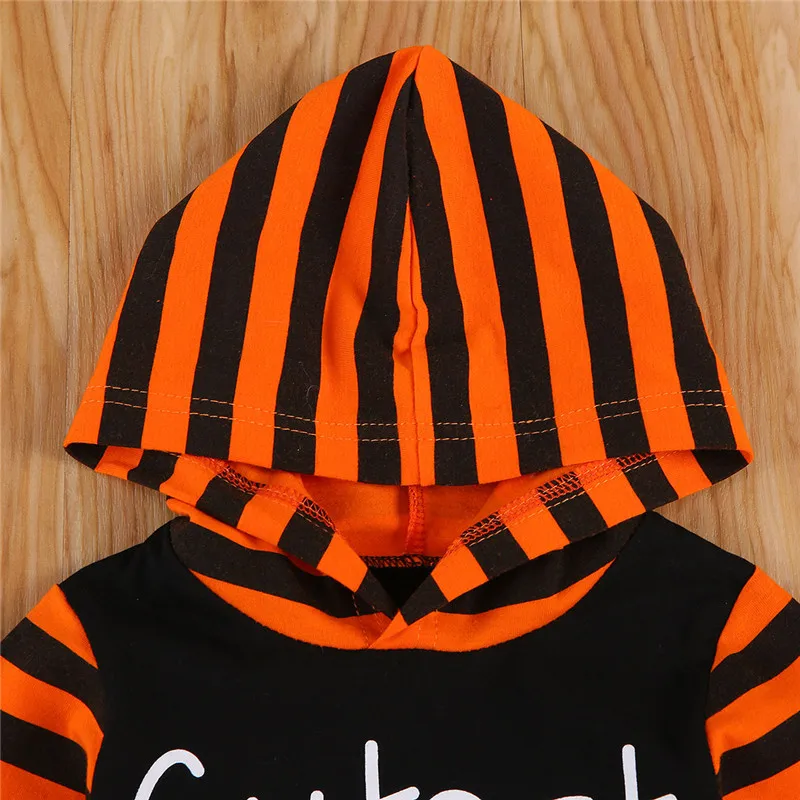 Autumn Baby Pumpkin Long-Sleeve Jumpsuit Children Striped Hoodie Romper Toddler One-Piece Clothes 0-18M